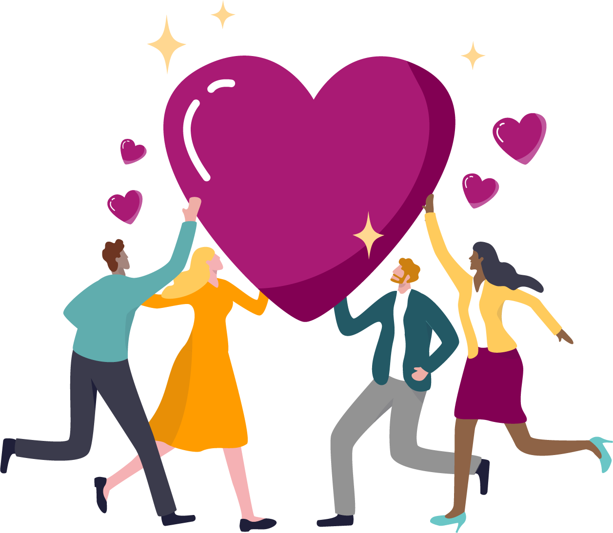 graphic of a group of people holding up a large heart