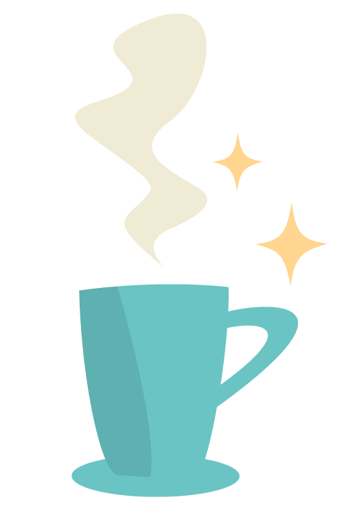 graphic of a blue steaming cup of coffee
