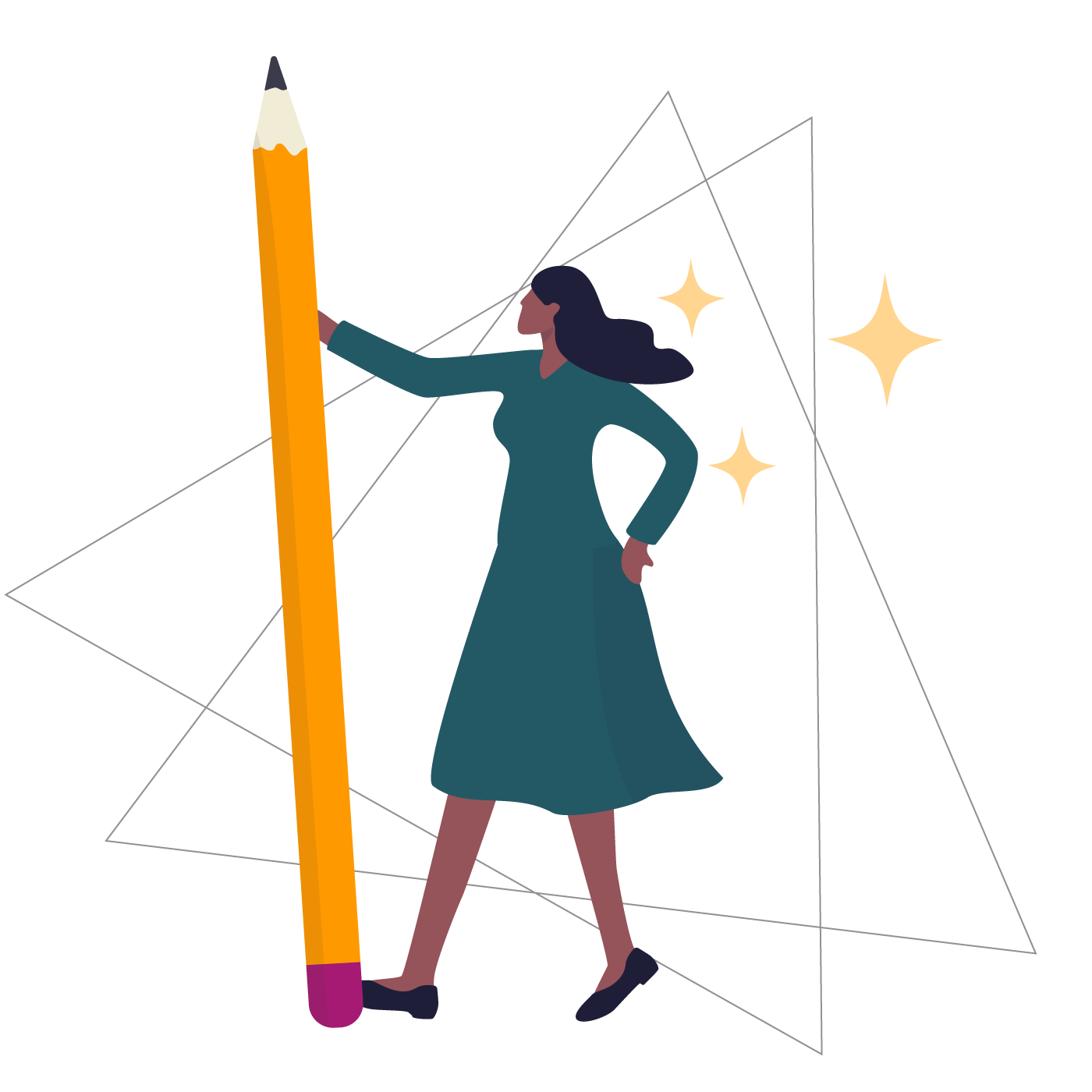 woman holding a large pencil