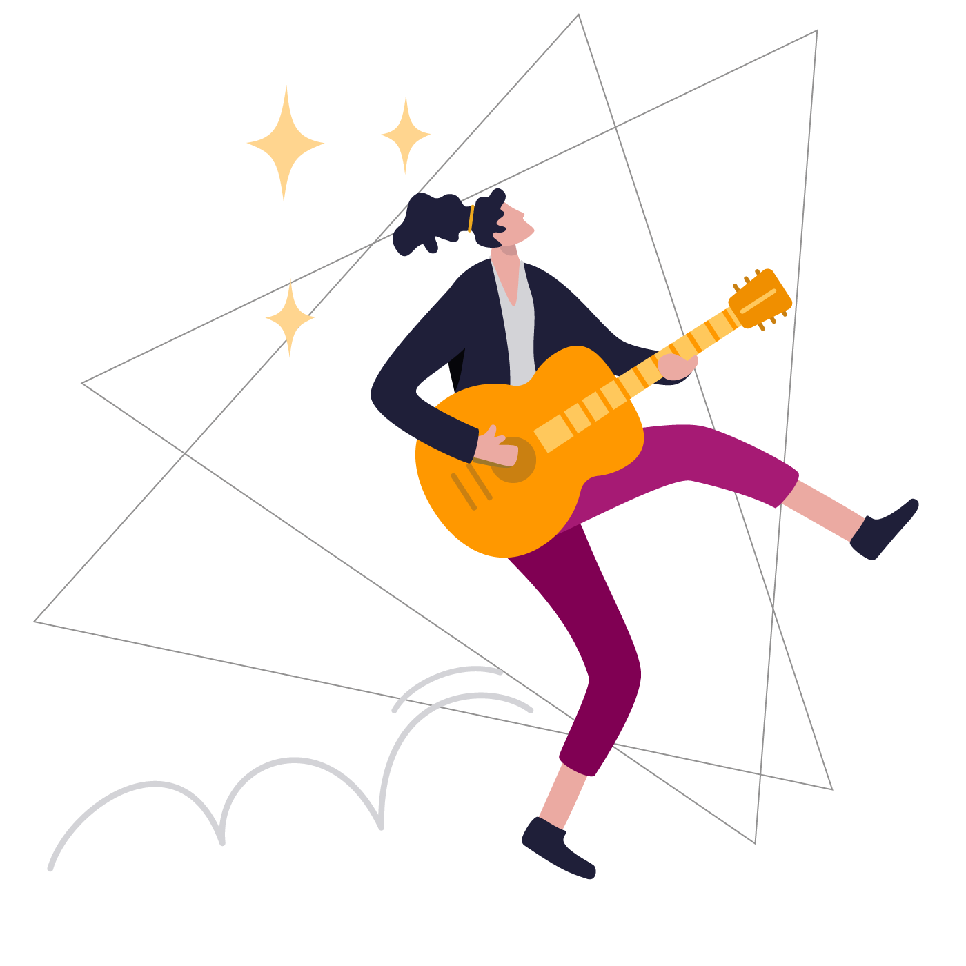a graphic of a woman playing guitar